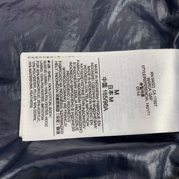 Gap Outdoor Edition Womens M Blue Chambray Down Fill Puffer Coat Faux Fur Hood - Picture 11 of 13